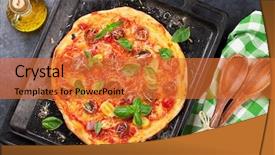  Presentation with pizza - PPT theme enhanced with homemade pizza with tomatoes mozzarella background and a red colored foreground