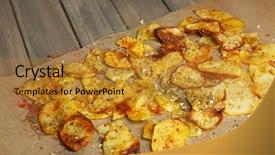  Presentation with potato chips - Presentation featuring homemade potato chips close up background and a gold colored foreground