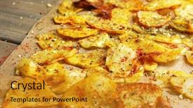  Presentation with potato chips - Amazing slide set having homemade potato chips close up backdrop and a gold colored foreground