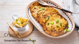  Presentation with cabbage - Slide set consisting of homemade-potato-pancakes-kartoffelpuffer background and a coral colored foreground