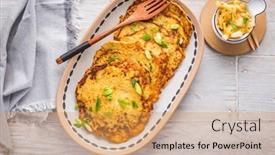  Presentation with cabbage - Presentation design enhanced with homemade-potato-pancakes-kartoffelpuffer background and a yellow colored foreground