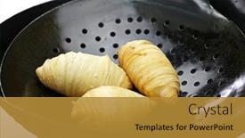 Presentation with dim sum - Theme having homemade-puff-pastries-filled background and a gold colored foreground