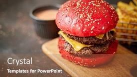  Presentation with burger fries - Slide deck with homemade-red-sesame-bun-double background and a coral colored foreground