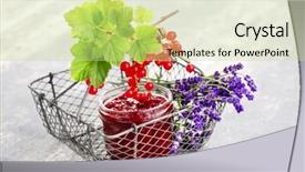  Presentation with lavender - Colorful presentation design enhanced with homemade redcurrant jam with lavender - goods in jar backdrop and a soft green colored foreground