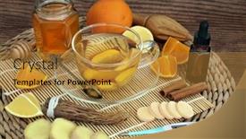  Presentation with ginger lemon drink - Slide set with homemade-remedy-for-cold-flu background and a gold colored foreground