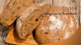  Presentation with round table - PPT theme with homemade-round-bread background and a coral colored foreground