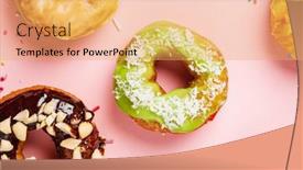  Presentation with eat - Beautiful PPT theme featuring homemade-round-glazed-donuts-ready backdrop and a yellow colored foreground