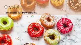  Presentation with eat - PPT theme having homemade-round-glazed-donuts-ready background and a coral colored foreground