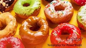  Presentation with donuts - PPT theme having homemade-round-glazed-donuts-ready background and a red colored foreground