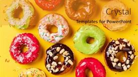  Presentation with donuts - PPT theme with homemade-round-glazed-donuts-ready background and a gold colored foreground