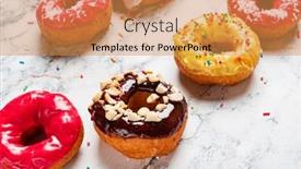  Presentation with donuts - Theme featuring homemade-round-glazed-donuts-ready background and a gold colored foreground