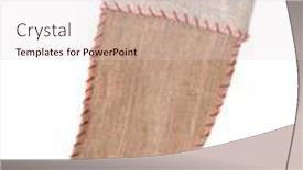  Presentation with christmas stocking - Theme with homemade rustic burlap christmas stocking isolated on white background and a lemonade colored foreground