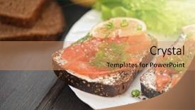  Presentation with breakfast sandwich - Slide set consisting of homemade sandwich with salmon and rye bread butter lemon and lettuce for breakfast background and a coral colored foreground