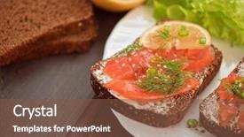  Presentation with breakfast sandwich - Colorful slide deck enhanced with homemade sandwich with salmon and rye bread butter lemon and lettuce for breakfast backdrop and a tawny brown colored foreground