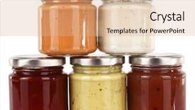  Presentation with sauces - PPT theme with homemade sauces in jars background and a coral colored foreground