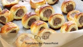  Presentation with snack - Audience pleasing slides consisting of homemade sausage rolls british savoury pastry snack backdrop and a coral colored foreground