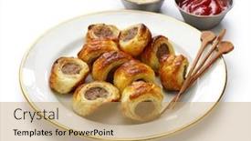  Presentation with british - Theme featuring homemade sausage rolls british savoury pastry snack background and a coral colored foreground