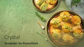  Presentation with feta cheese - Presentation theme with homemade-savory-zucchini-muffins background and a seafoam green colored foreground