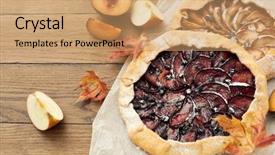  Presentation with homemade pastry apple pie pies - Colorful presentation theme enhanced with homemade sea biscuit with apples plums raisins blueberries and cinnamon on wooden background autumn still life backdrop and a coral colored foreground