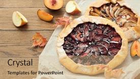  Presentation with biscuit - Presentation theme having homemade sea biscuit with apples plums raisins blueberries and cinnamon on wooden background autumn still life background and a coral colored foreground