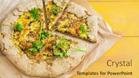  Presentation with biscuit - Presentation theme featuring homemade sea biscuit with cheese and spinach on yellow wooden background background and a yellow colored foreground