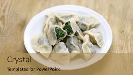  Presentation with chinese food - PPT theme having homemade-shepherd-s-purse background and a coral colored foreground