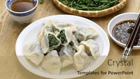  Presentation with chinese food - Theme enhanced with homemade-shepherd-s-purse background and a coral colored foreground