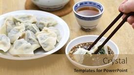  Presentation with chinese food - Presentation theme with homemade-shepherd-s-purse background and a coral colored foreground