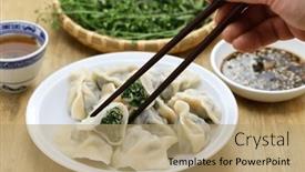  Presentation with chinese food - Presentation theme enhanced with homemade-shepherd-s-purse background and a coral colored foreground