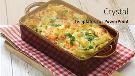  Presentation with macaroni cheese - Slide deck having homemade-shrimp-macaroni-cheese-gratin background and a yellow colored foreground