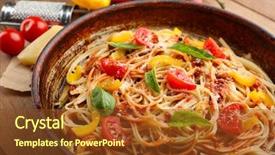  Presentation with spaghetti - Beautiful slide deck featuring homemade spaghetti bolognese on pan on wooden background backdrop and a tawny brown colored foreground