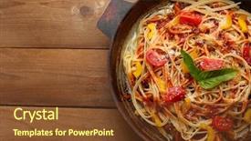  Presentation with spaghetti - Slide set consisting of homemade spaghetti bolognese on pan background and a tawny brown colored foreground