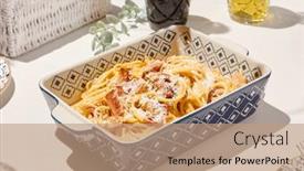  Presentation with bacon - Slide set featuring homemade-spaghetti-carbonara-in-ceramic background and a coral colored foreground