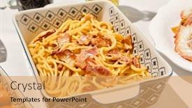  Presentation with italian cuisine - Slide deck enhanced with homemade-spaghetti-carbonara-in-ceramic background and a yellow colored foreground