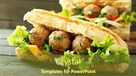 Presentation with meatball - PPT layouts having homemade-spicy-meatball-sub-sandwich background and a tawny brown colored foreground