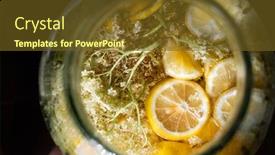  Presentation with syrup - PPT theme with homemade-syrup-of-elderberry-flowers background and a tawny brown colored foreground