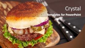  Presentation with burger - PPT theme consisting of homemade-tasty-burger background and a tawny brown colored foreground