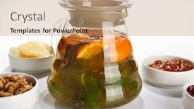  Presentation with beverage tea - Presentation theme consisting of homemade-tea-with-mint background and a coral colored foreground