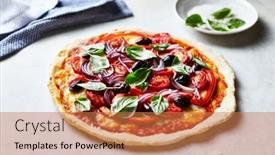  Presentation with pizza - Presentation enhanced with homemade-thin-crust-pizza background and a coral colored foreground