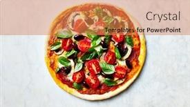  Presentation with mushrooms - PPT theme enhanced with homemade-thin-crust-pizza background and a coral colored foreground