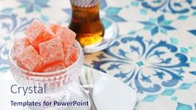  Presentation with turkish - Presentation theme having homemade-turkish-delight-lokum-rose background and a sky blue colored foreground