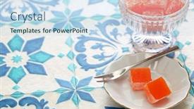  Presentation with turkish - Beautiful PPT layouts featuring homemade-turkish-delight-lokum-rose backdrop and a sky blue colored foreground