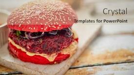  Presentation with feta cheese - Audience pleasing slide deck consisting of homemade-vegetable-beetroot-burgers-red backdrop and a mint green colored foreground