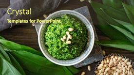  Presentation with garlic - PPT layouts having homemade-wild-garlic-pesto background and a tawny brown colored foreground