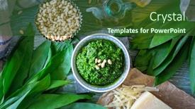  Presentation with garlic - Presentation theme consisting of homemade-wild-garlic-pesto background and a tawny brown colored foreground