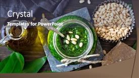  Presentation with garlic - Presentation design with homemade-wild-garlic-pesto background and a tawny brown colored foreground