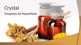  Presentation with calendula - Cool new PPT theme with homeopathy - medicine bottles and calendula isolated backdrop and a white colored foreground