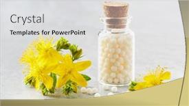  Presentation with homeopathy - PPT theme having homeopathy-eco-medicine-hypericum-granules background and a light gray colored foreground