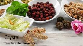  Presentation with herb - Beautiful PPT theme featuring homeopatic - natural flower and herb selection backdrop and a coral colored foreground