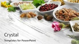  Presentation with crystal natural flower - Audience pleasing PPT theme consisting of homeopatic - natural flower and herb selection backdrop and a  colored foreground